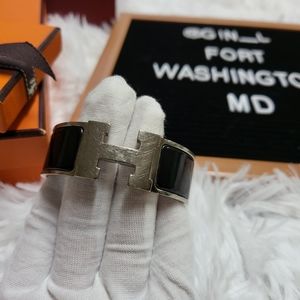 100% Authentic HERMÈS Clic Clac H Bracelet | Black x Silver | PM